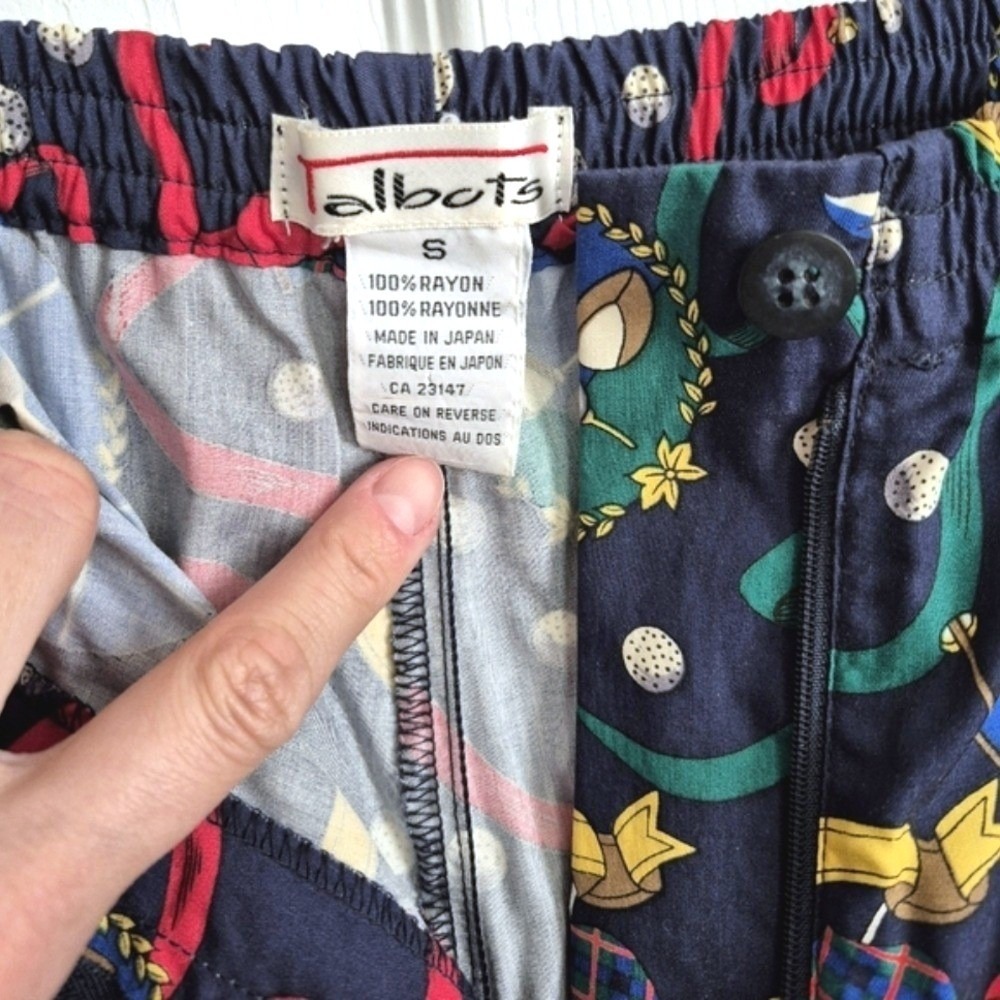 Vintage Talbots Fun Golf Print Pants Navy Blue Rayon Women's Small - Picture 5 of 11